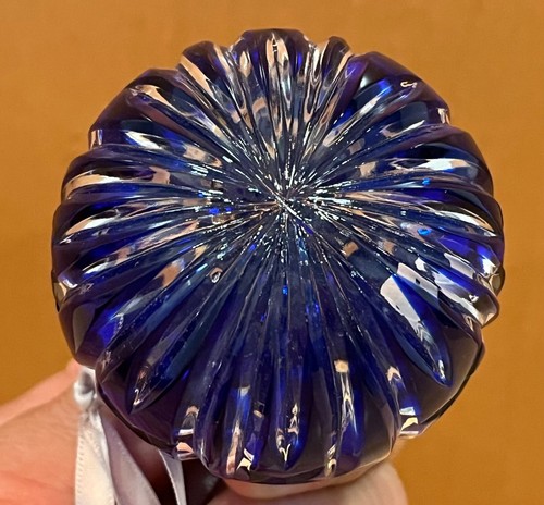 Waterford Crystal Marquis 1992 Cobalt Blue Ball Ornament w/ Box - Picture 5 of 10