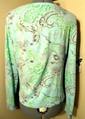 TSUNAMI T-shirt Top S Blue Brown Green scoop neck floral design