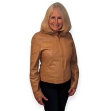 Xoxo Ultra Soft-butter Leather Tan Short Waist Jacket Medium Zippered Excellent