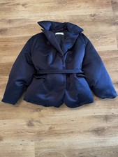 Giambattista Valli Navy Satin Puffer Down Goose Coat Jacket Uk 12 It 44
