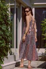 By Anthropologie Shirred A-Line Tiered Dress L new with tag nwt wine