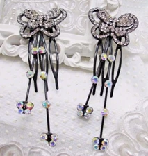 Butterfly hair comb fascinator pair with danglers made with famous maker crystal