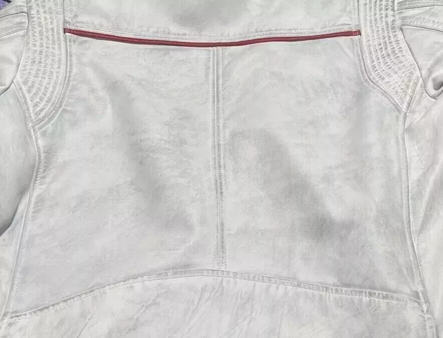Chaqueta de motociclista Driver Gulf Style blanca de cuero real para hombre Foto 2 de 4