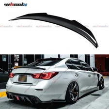 PSM Style Rear Trunk Spoiler Wing Lip For 14-24 Infiniti Q50 Sedan Carbon Fiber