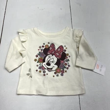 Jumping Beans X Disney Ivory Minnie Mouse Print Long Sleeve T-Shirt Size Newborn