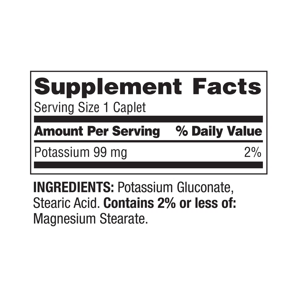 Spring Valley Potassium 99 mg Dietary Supplement 250 Caplets WORLDWIDE SHIPPING - Image 2 of 4