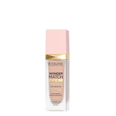 Eveline Wonder Match Lumi Foundation Glow Skin Finish LSF20 Vegan 30ml