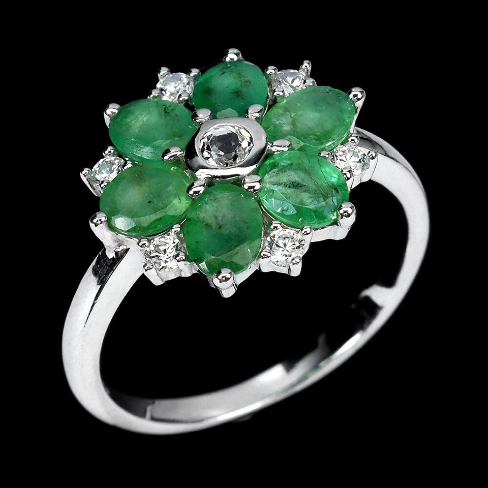 Anillo De Plata 925 Con Óvalo De Esmeralda Y Topacio Natural Tamaño 9 - Imagen 2 de 4