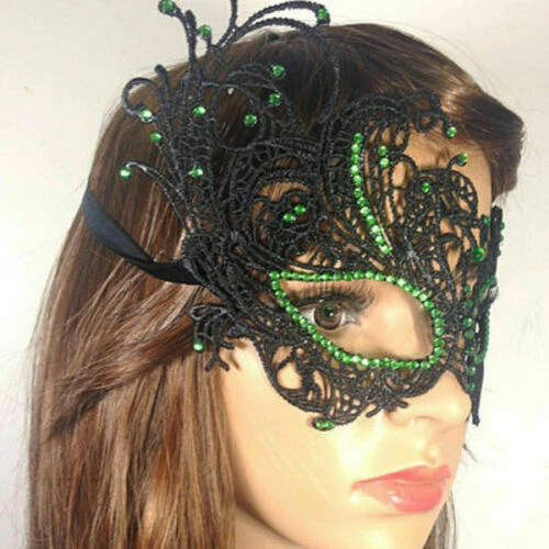 Women Diamante Black Lace Face Eye Mask Venetian Cosplay Halloween Masquerade - Image 4 of 4