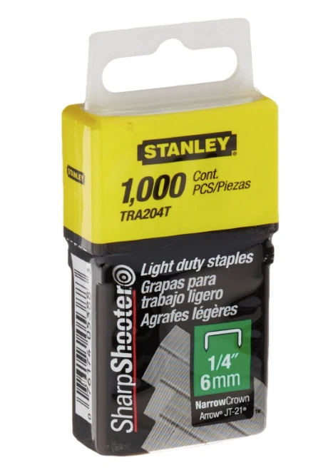 Stanley TRA204T" 1/4" Staples for TR35, TR40, TR45, JT21, or T27 - 1,000/Box