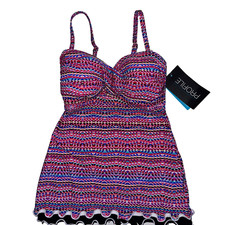 Profile by Gottex 34D Tankini Swim Top Multicolor Size 6 Ruffle Hem Soft Bra Cup