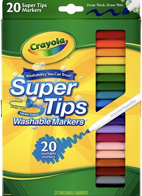Crayola Super Tips Markers Washable, Assorted Colors, 20 Count, New In Box
