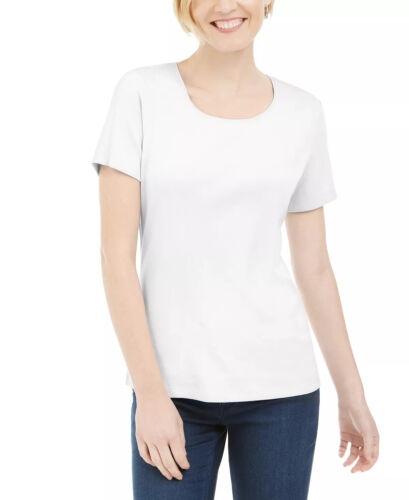Karen Scott (J23-65*) Cotton Short Sleeve Scoop Neck Top White Sz S - Picture 1 of 1