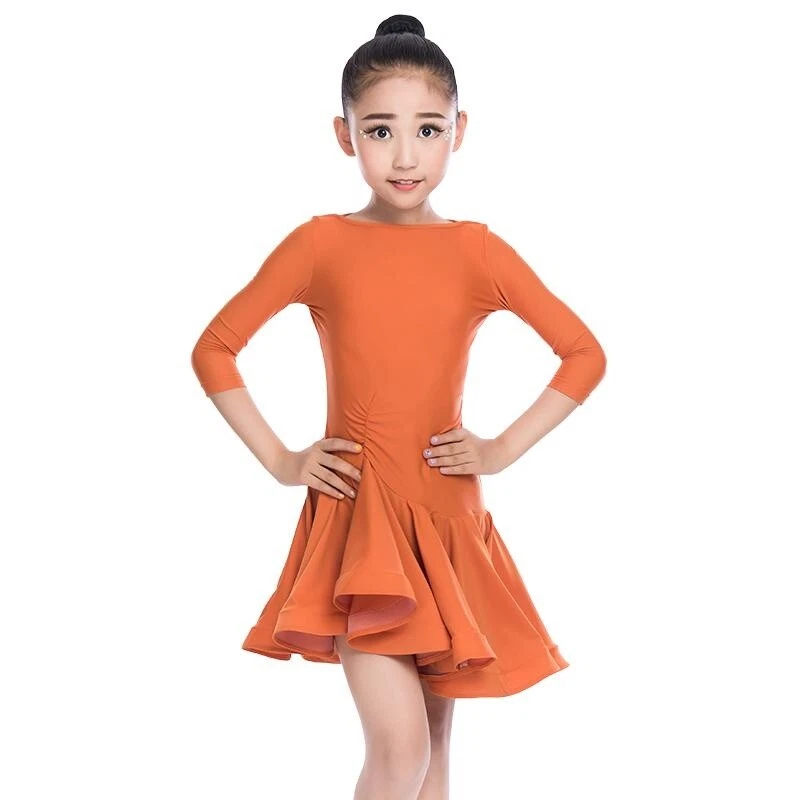 Girls Ballroom Dance Dress Asymmetry Latin Rumba Tango Performance Dancewear - Image 4 of 4
