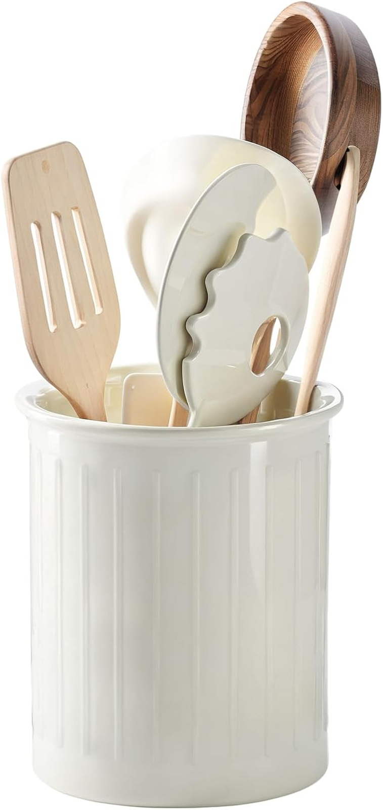 Kitchen Utensil Holder Ceramic for Countertop, 5.3 X 4.3 Inches Cutlery Holder,