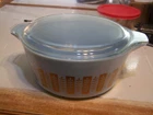 Vtg Pyrex 1961 Promotional Gourmet Gold Leaf Delphite Blue Casserole Dish w/lid