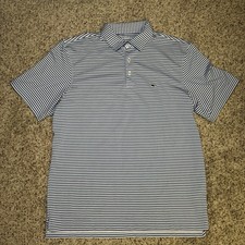 Vineyard Vines Mens Large Performance Polo Blue Striped Golf Stretch Shirt