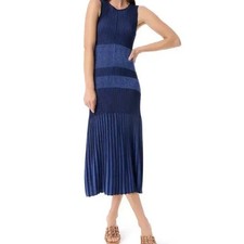 Do By Dee Ocleppo Harmony Pleated Midi Sweater Dress Baja Blue Combo Large NWT