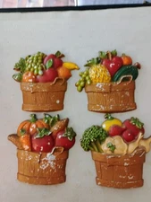 Vintage Sexton Metal Fruit and Vegetable Wall Hangings Lot of 4 1976 made USA 