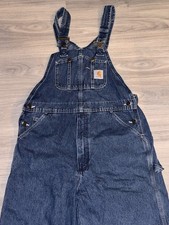 Carhartt R07-DST Overalls Mens 34W 30L Blue Denim Bibs Carpenter Farm Workwear