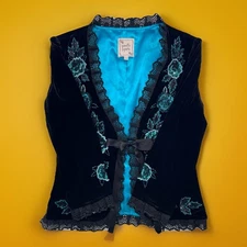 Vtg NANETTE LEPORE  Short Coat Women Beaded Silk Lined  Size 2 Velvet Holiday