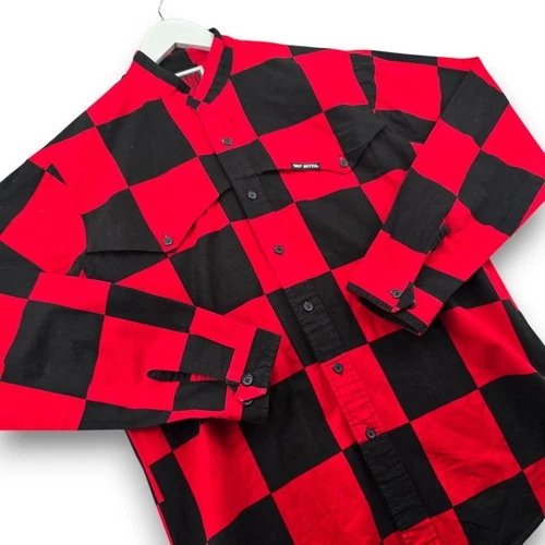 Mo Betta Men Shirt 16 35 Red Black Checkerboard Western Band Collar Garth Brooks