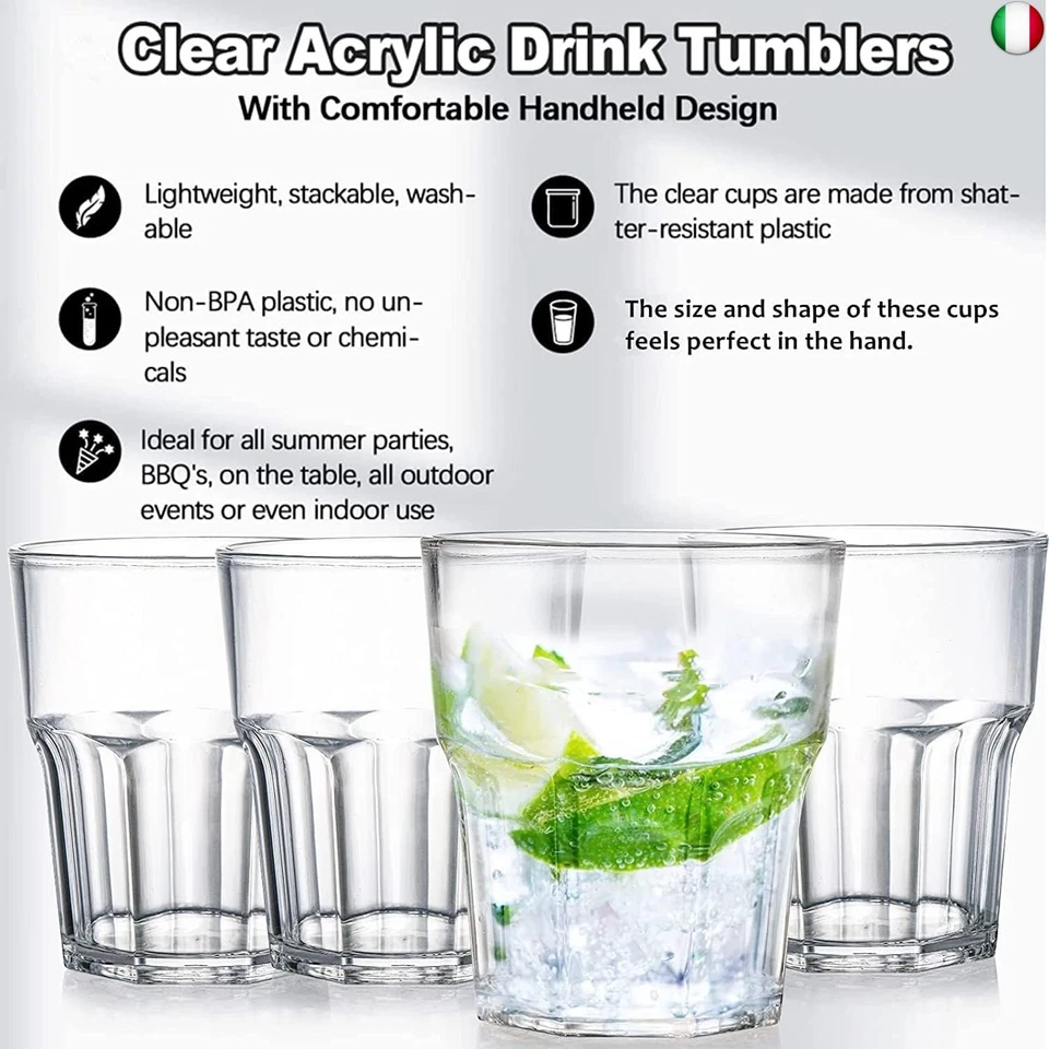 Tebery 250 ml Bicchieri di plastica, Bicchieri Acqua in Plastica Infrangibile, - Immagine 3 di 4