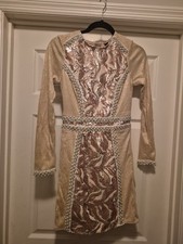 PrettyLittleThing Rose Gold Sequins Pearls Flashy Bodycon Dress Sz 4