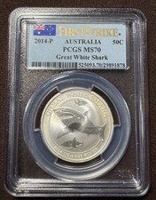 2014-P Australia Great White Shark Silver 50 Cent - PCGS MS 70 FIRST STRIKE