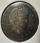 1901 P 25c Purple/Blue Patina Barber 90% Silver Quarter Dollar VF+ Nice!!