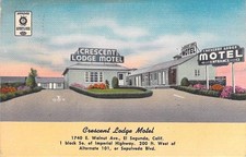 Vintage Crescent Lodge Motel El Segundo California Linen Postcard 1956