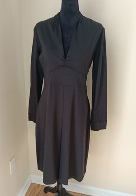 United Colors of Benetton Viscose Black V Neck Long Sleeve Dress Large New