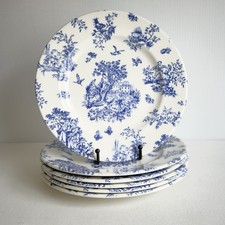 Set of 6 Churchill England Blue White DinnerPlates 10? Floral BirdTransferware