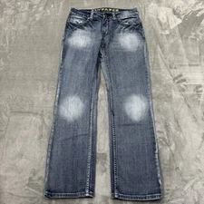 Flypaper Jeans Mens 30x32 Blue Straight Leg Medium Wash Denim Work Logo Casual