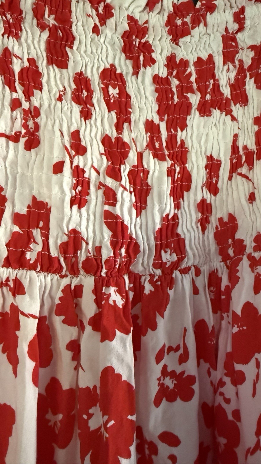 ZARA ECRU TRINNY SMOCKED RED WHITE MIDI SHIRRED  FLORAL PRINT POPLIN DRESS L image 6