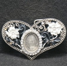 XD29146 GREAT VINTAGE 1970s  FLORAL HEART  BLANK OVAL FASHION BELT BUCKLE