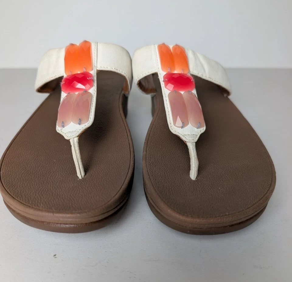 Sandalias de Tanga Fitflop Lulu Incastone para Mujer 9 EE. UU. Blanco Estrás Cuña 681-194 Foto 3 de 4