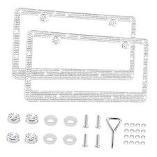 GaRhomxy Bling License Plate Frames for Women, 2 Pack Handcrafted 2PCS white