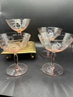 VintagePink Depression Champagne Glass with Etched Floral Pattern