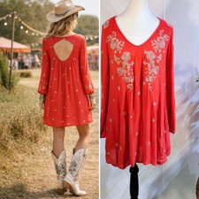 Free People Sweet Tennessee Embroidered Open Back Tunic /Dress Pockets S 💛🎀