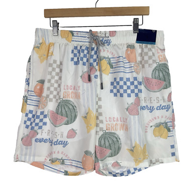 NWT Vintage Summer Volley Swim Trunks Ivory Farm Fresh Print XXL Water Repellent