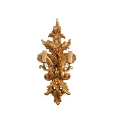 Lampada da parete applique in legno barocco foglia oro a due luci made in italy