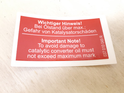 KENNSCHILD AUFKLEBER ÖLSTAND VW RALLYE GOLF 2 GTI G60 16V SYNCRO JETTA CORRADO 