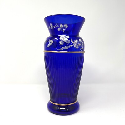 #ad #ad George Fenton Signed Landmark Collection Adams Rib VASE 9.5quot; Cobalt Blue QVC $54.97