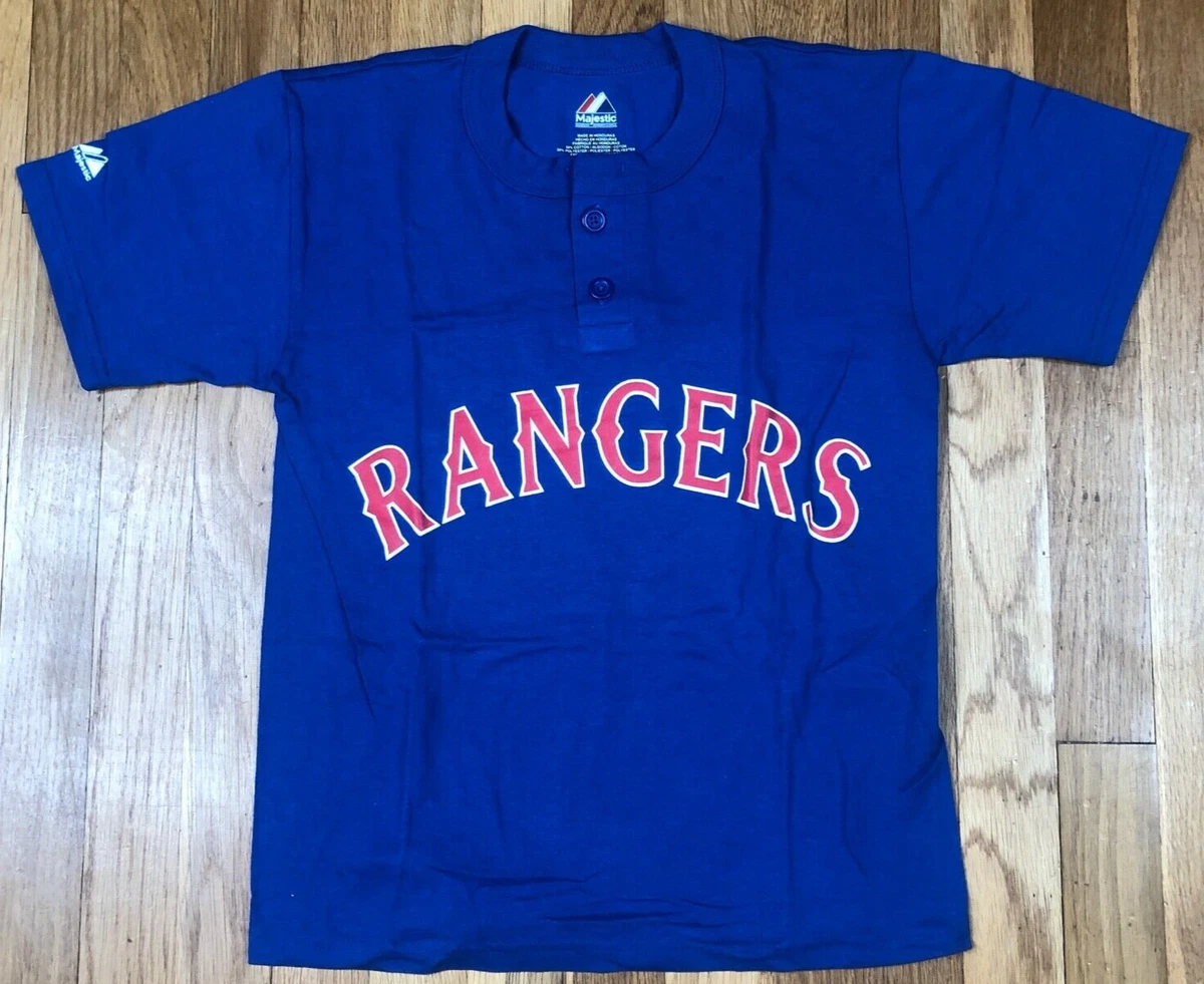 Texas Rangers Shirt Boys Medium Blue Short Sleeve Jersey MLB Youth Majestic  New