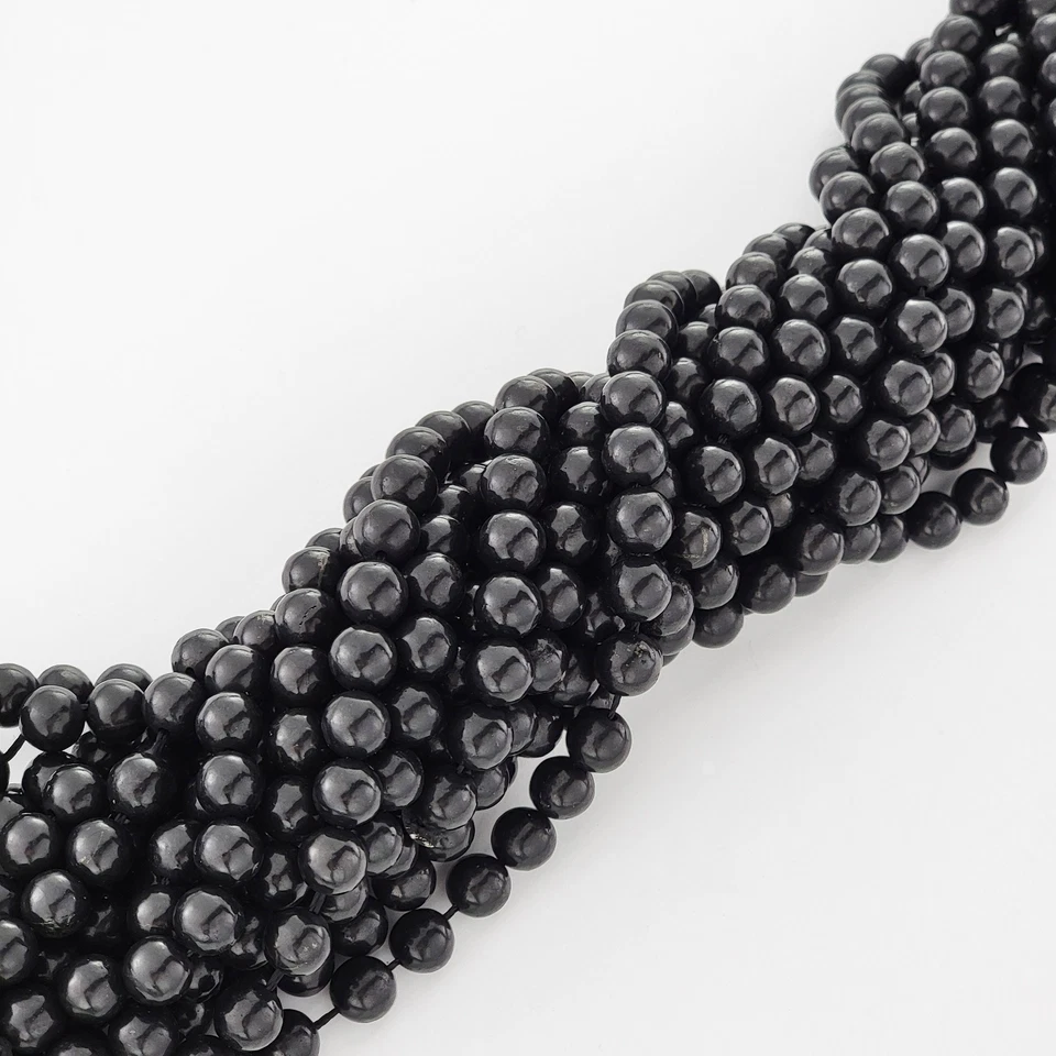Cuentas de Shungita Piedras Preciosas Brillantes Cristal Negro Natural Suave Redondo 6Mm 8Mm 10Mm Foto 3 de 4