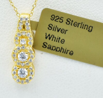 LAB-CREATED WHITE SAPPHIRE PENDANT NECKLACE .925 STERLING SILVER - New With Tag