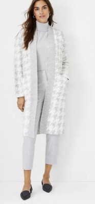 ANN TAYLOR NWT Houndstooth Open Coatigan Sweater in Tranquil Gray-Sz XS-$150