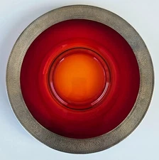 Antique Victorian Amberina Glass & 925 Sterling Silver Rim Plate Dish 111