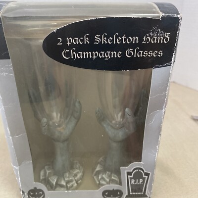 2- Skeleton Hand Champagne  Plastic Glasses Halloween Fz